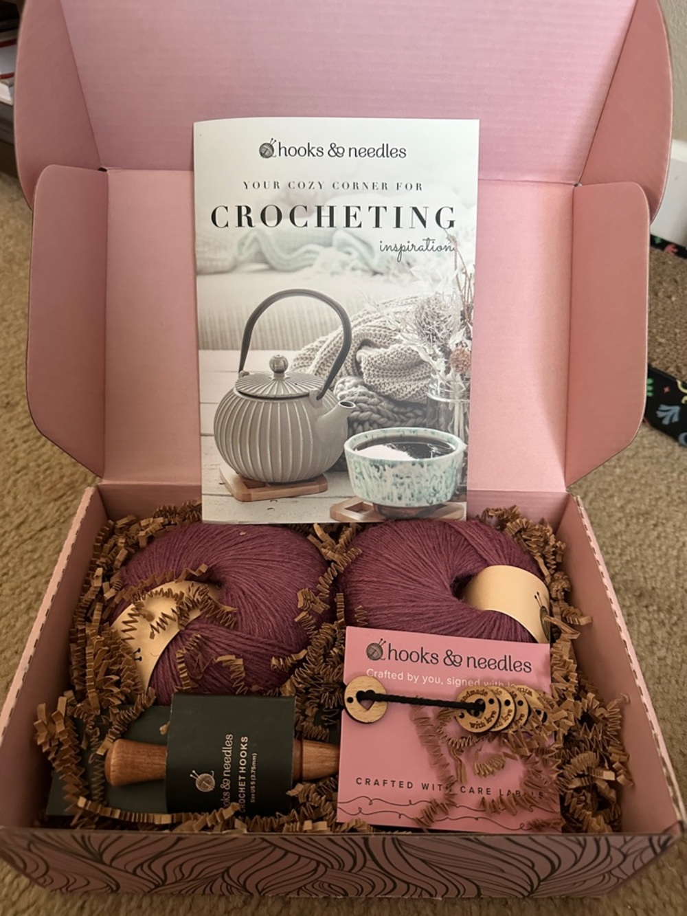 Hooks & Needles Mauve Crochet Kit - Yarn & Wooden Hooks